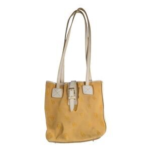 Vtg 1990s Dooney & Bourke Yellow Monogram Canvas Leather Trim Buckle Bucket Bag
